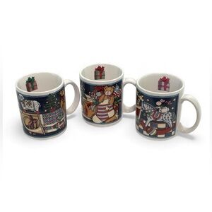 Vintage 90s Susan Winget Set of 3 Holiday Coffee Tea Mug Cup Christmas Patriotic